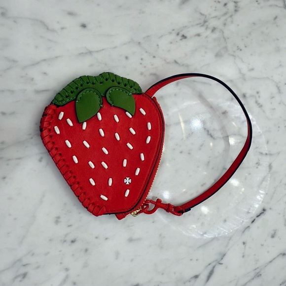 NEW Tory Burch Purse Strawberry Leather Nubuck Coin Pouch Charm Wristlet $118 - Picture 5 of 5